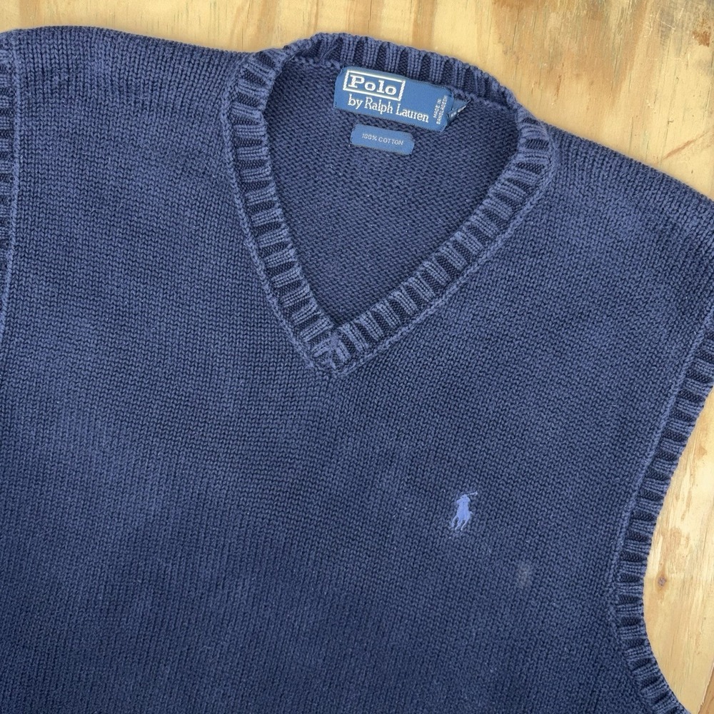 VTG‎ Polo Ralph Lauren Sweater Vest Mens XL Navy Blue Knit Cotton Golf 90s Y2K